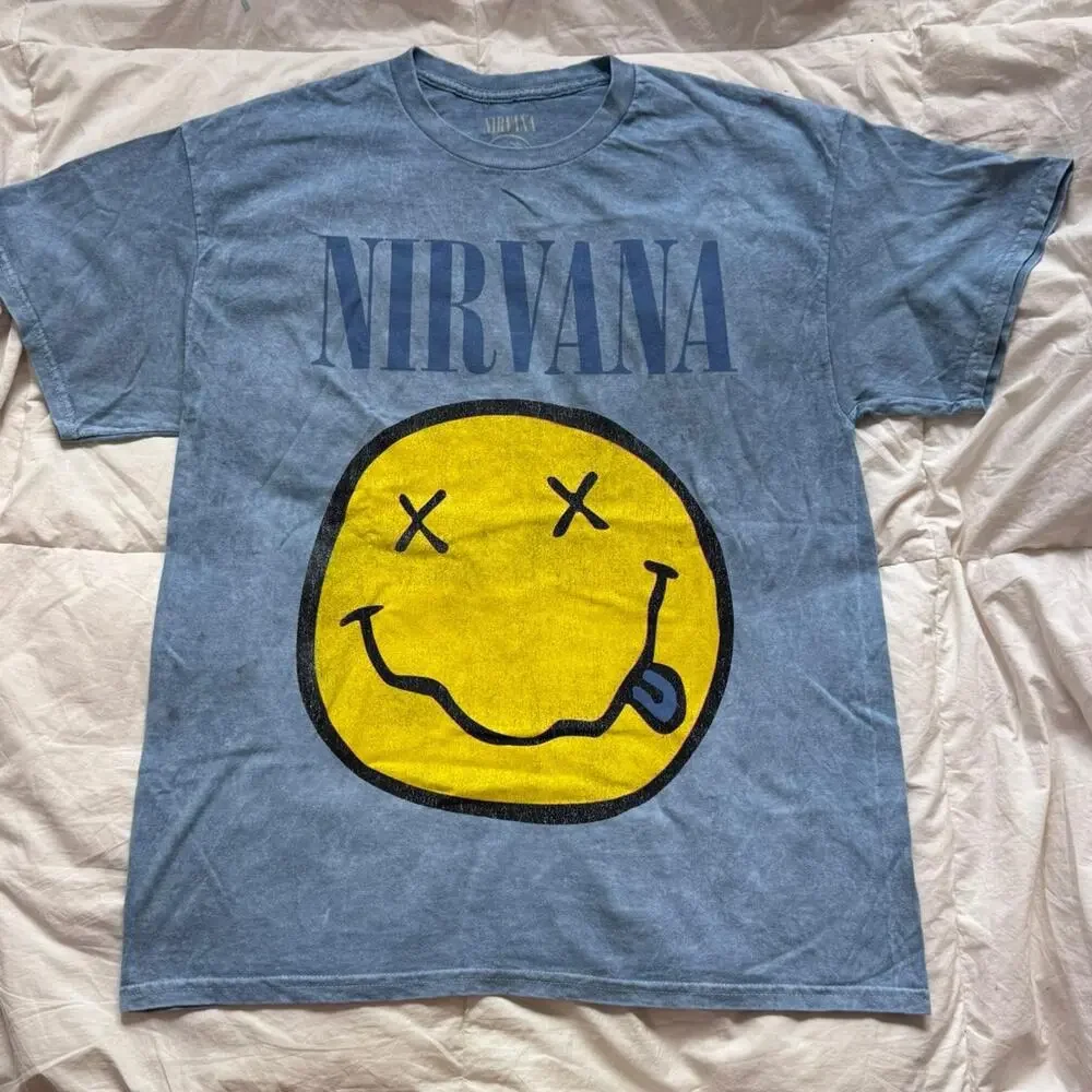 Nirvana smiley graphic band tee L casual cotton alt grunge short sleeve emo - Picture 2 of 8